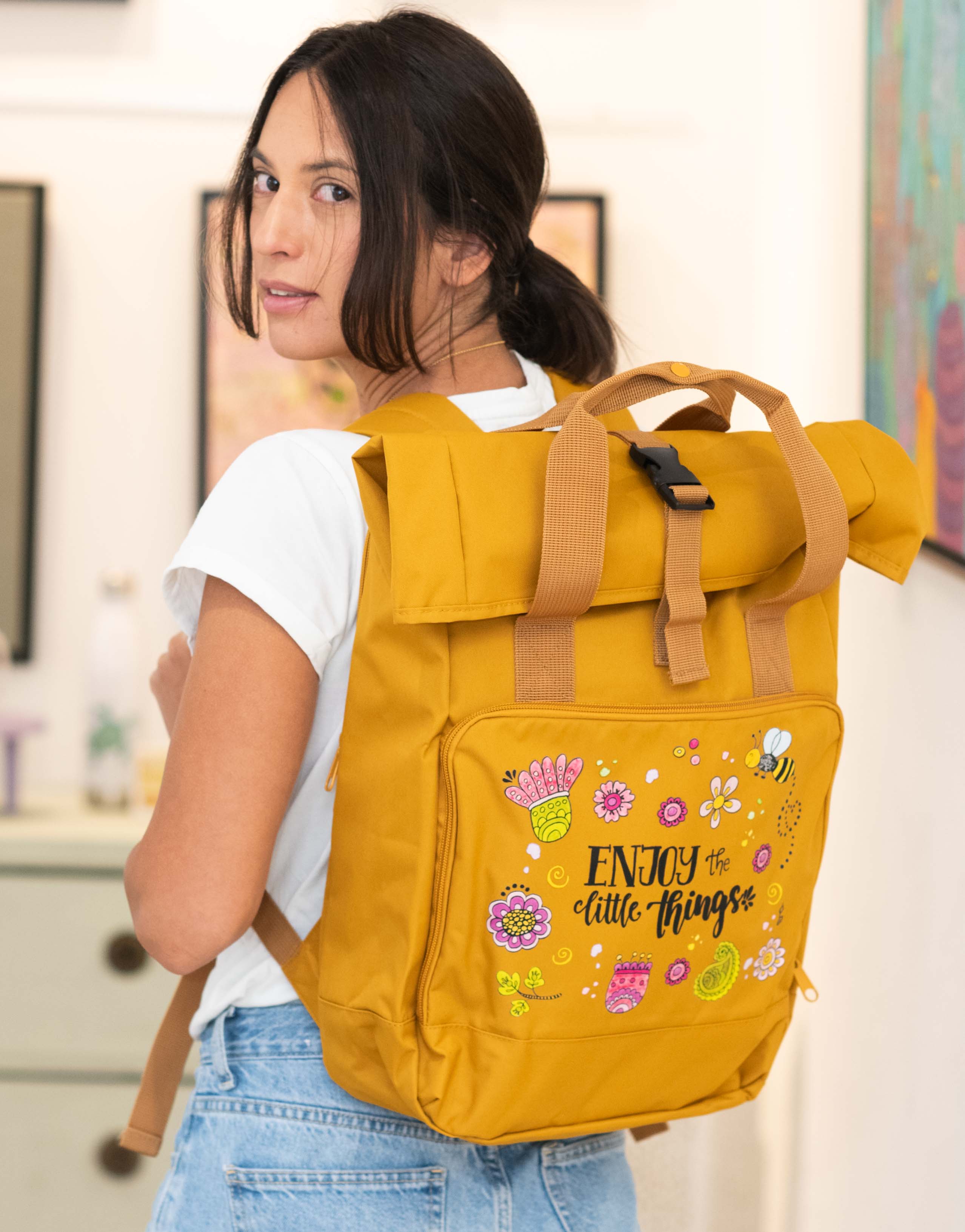 Rucksack groß Mustard “Enjoy the little things”