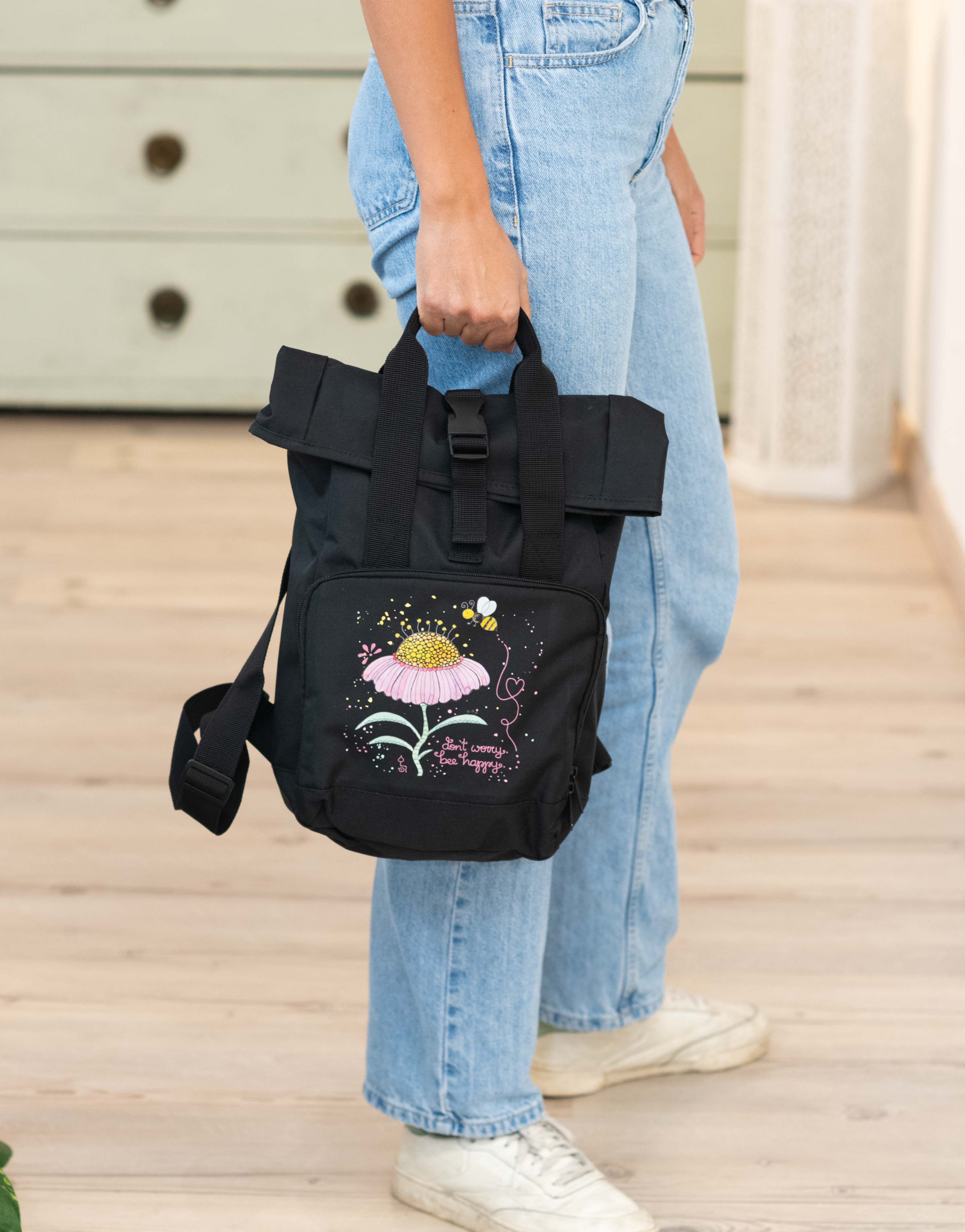 Rucksack klein Black „Bee happy”