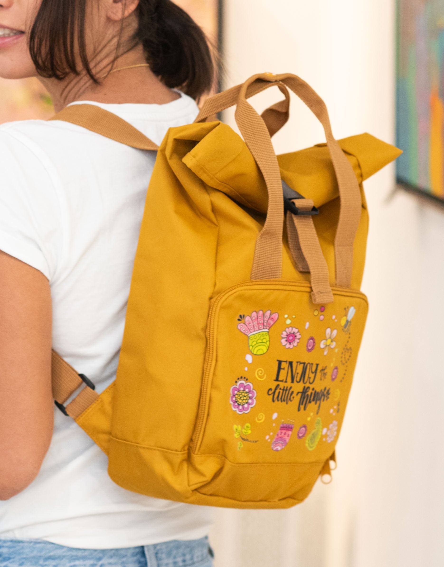 Rucksack klein Mustard „Enjoy the little things”