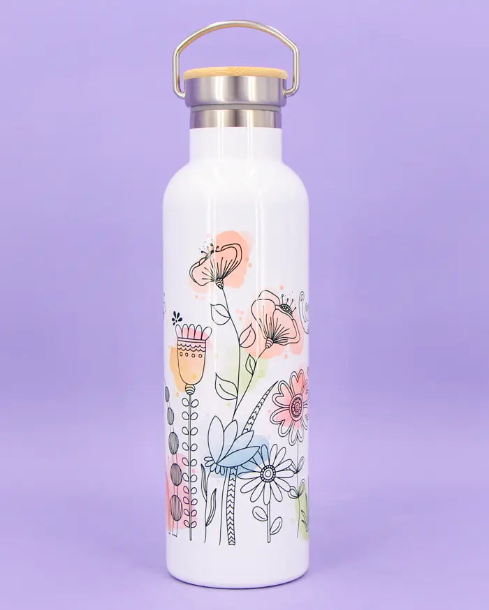 Thermosflasche Bambusdeckel "Blumenwiese"