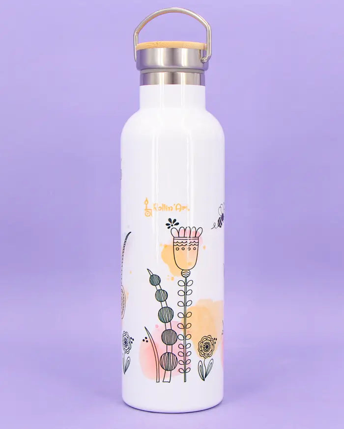 Thermosflasche Bambusdeckel "Blumenwiese"
