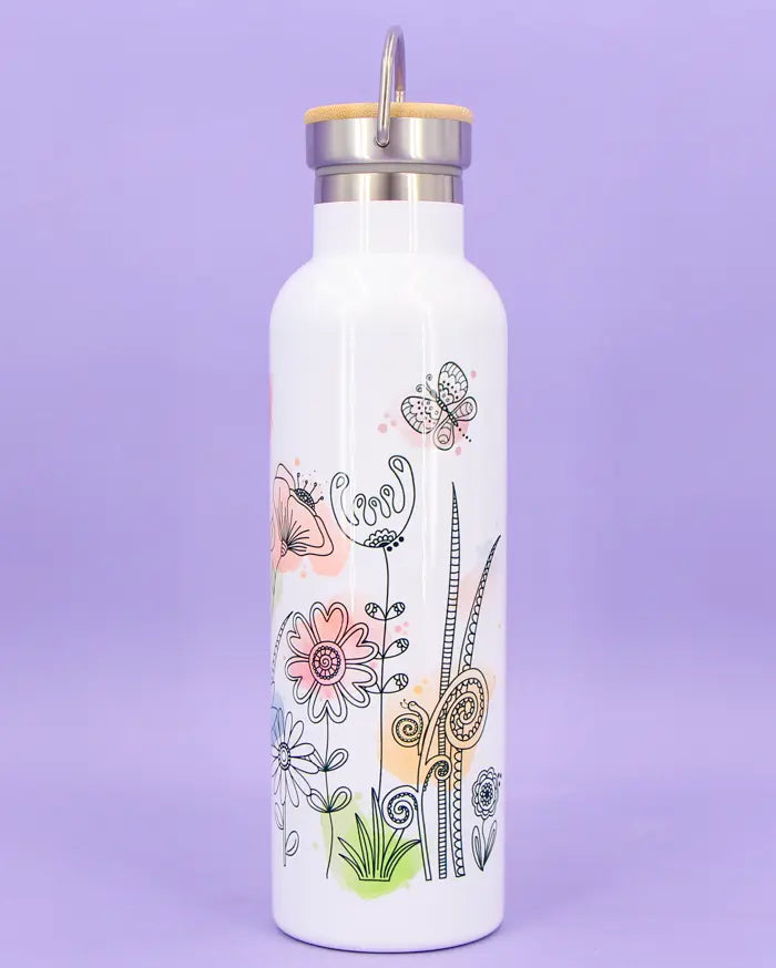 Thermosflasche Bambusdeckel "Blumenwiese"