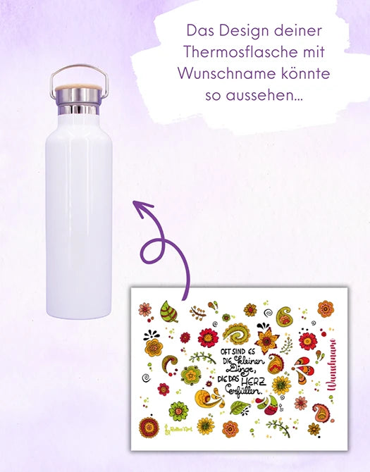 Thermosflasche Bambusdeckel "Die kleinen Dinge"