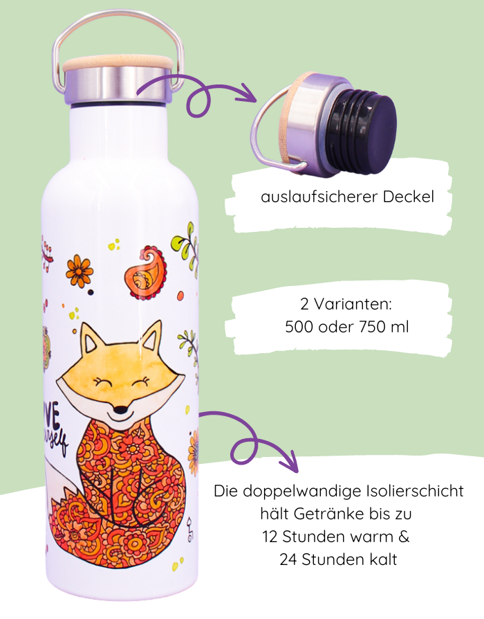 Thermosflasche Bambusdeckel "Fuchs"