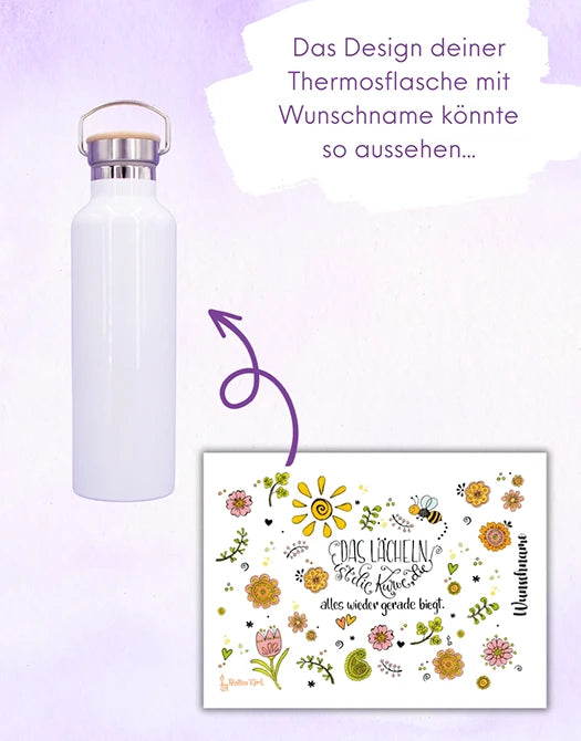 Thermosflasche Bambusdeckel "Lächeln"