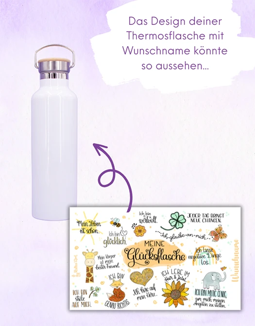 Thermosflasche Bambusdeckel "Meine Glücksflasche"