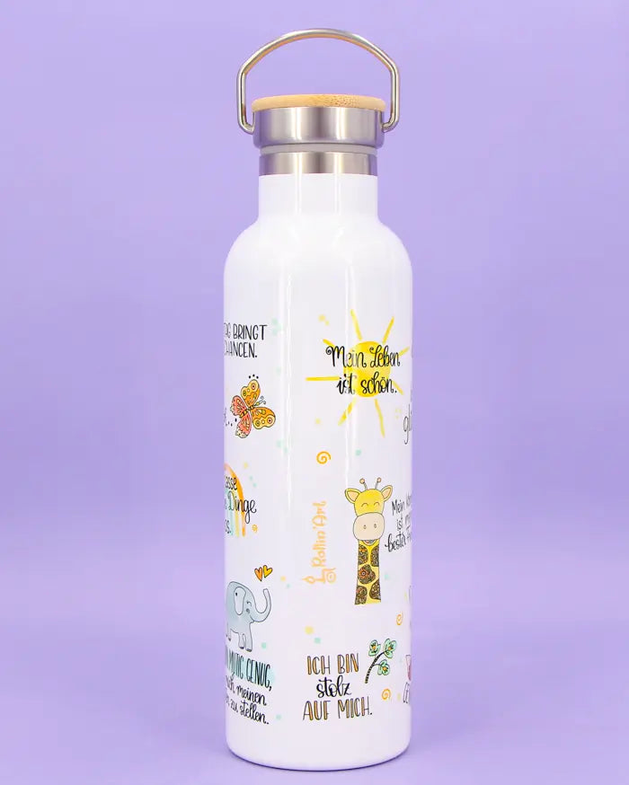 Thermosflasche Bambusdeckel "Meine Glücksflasche"