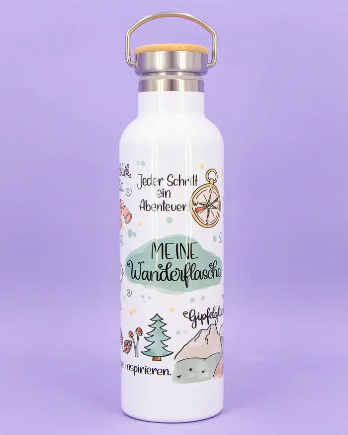 Thermosflasche Bambusdeckel "Meine Wanderflasche"
