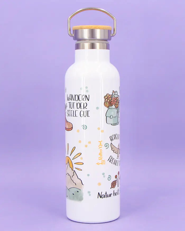 Thermosflasche Bambusdeckel "Meine Wanderflasche"