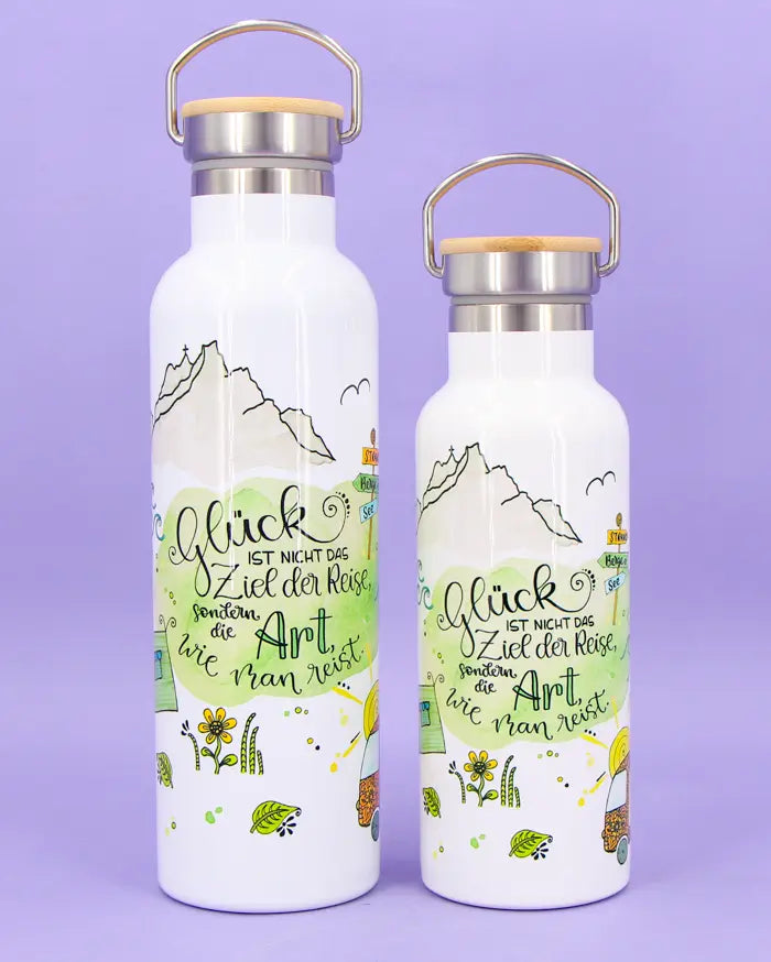 Thermosflasche Bambusdeckel "Reiselust"