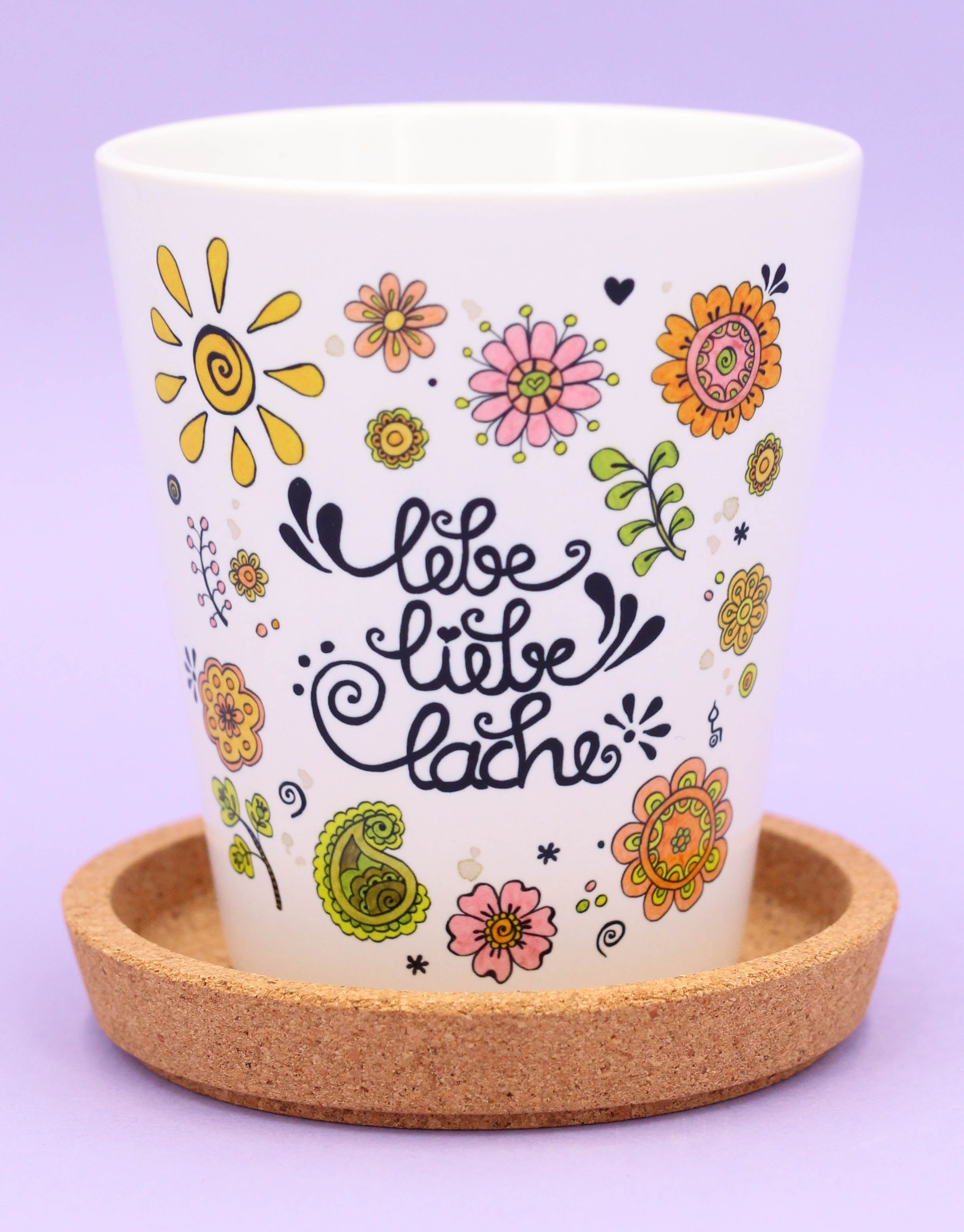 Blumentopf "Lebe, liebe, lache"-RollinArt