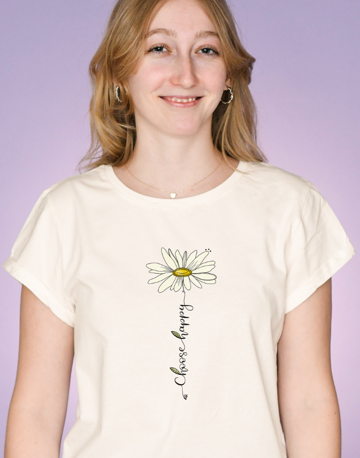 Damen T-Shirt "Gänseblümchen Choose happy"-RollinArt