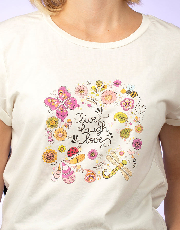 Damen T-Shirt "Live-Laugh-Love" stone white-RollinArt