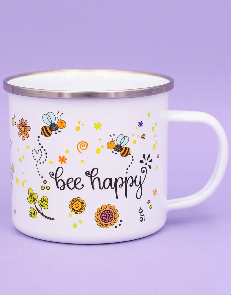 Emaille-Tasse "Bee happy"-RollinArt