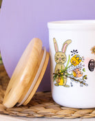 Keramikdose klein mit Holzdeckel "Grüße vom Osterhasen"-RollinArt