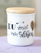 Keramikdose klein mit Holzdeckel "Leben versüßen"-RollinArt