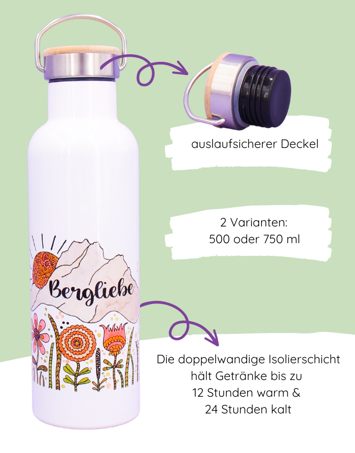 Thermosflasche Bambusdeckel "Bergliebe"-RollinArt
