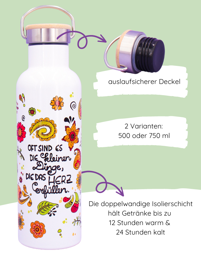 Thermosflasche Bambusdeckel "Die kleinen Dinge"-RollinArt