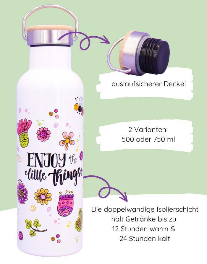 Thermosflasche Bambusdeckel "Enjoy the little things"-RollinArt